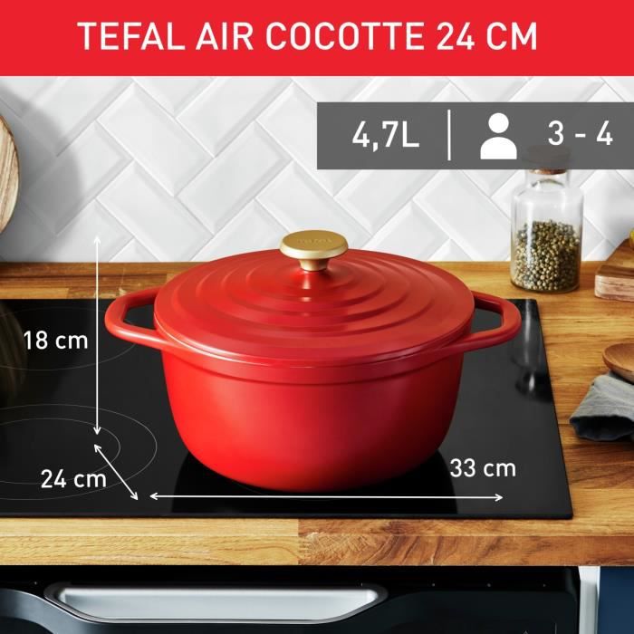 Tefal E2544604 Air Légere Cocotte 24 cm Red aluminum cast iron, all lights including induction