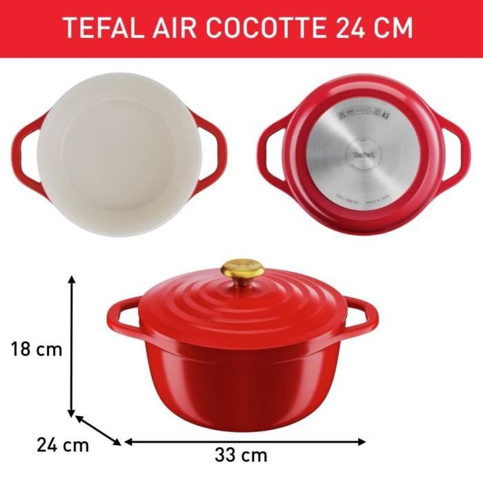 Tefal E2544604 Air Légere Cocotte 24 cm Red aluminum cast iron, all lights including induction