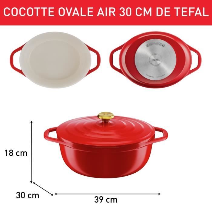 Tefal E2548904 Air Cocotte Légere Oval 30x23 cm, Red aluminum cast iron, all lights including induction