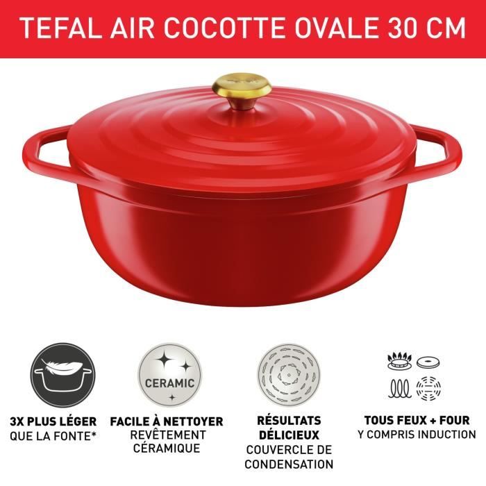 Tefal E2548904 Air Cocotte Légere Oval 30x23 cm, Red aluminum cast iron, all lights including induction