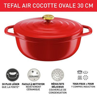 Tefal E2548904 Air Cocotte Légere Oval 30x23 cm, Red aluminum cast iron, all lights including induction