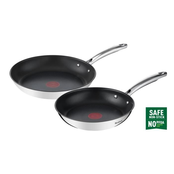 Tefal G732S255 Lot of 2 24/28 cm stoves, induction, stainless steel exterior reverse, non -stick interior, Duetto, Duetto