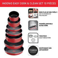 Tefal Ingenio L1529402 Kitchen battery? 10 pieces, except induction, non -stick, made in France Easy Cook N Clean