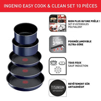 Tefal L1579102 Ingenio Easy Cook N Clean Cooking Battery 10 pieces, anti -asithetic, all lights except induction, made in France