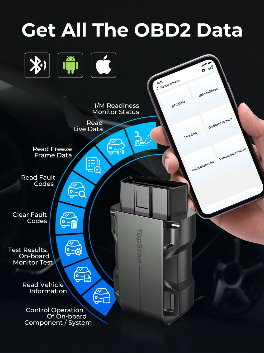 Scanner, Instrument de diagnosticare inteligent, Cititor de coduri Bluetooth OBD2