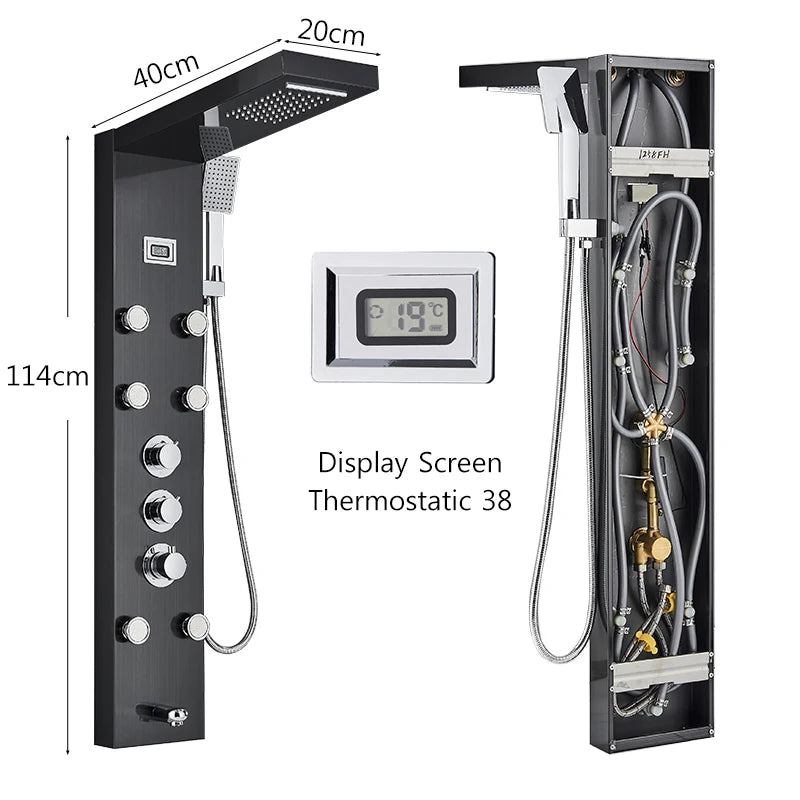 Douchepaneel, thermostatische regeling, massagestralen