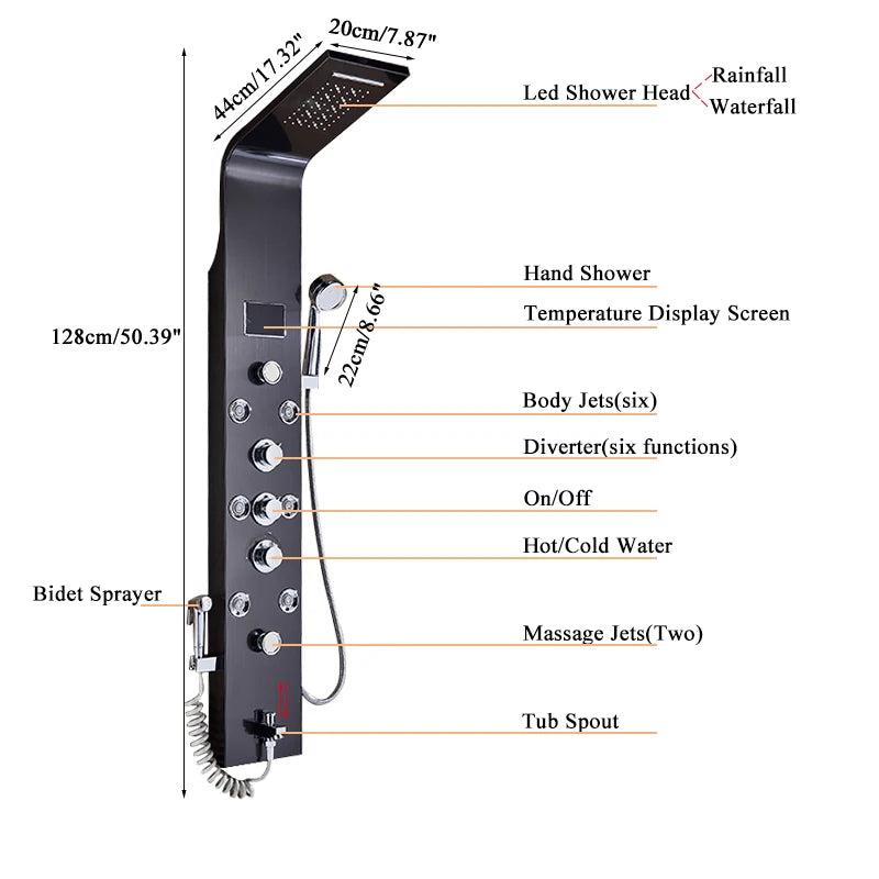 Shower Faucet, LED Shower Panel, Temperature Screen