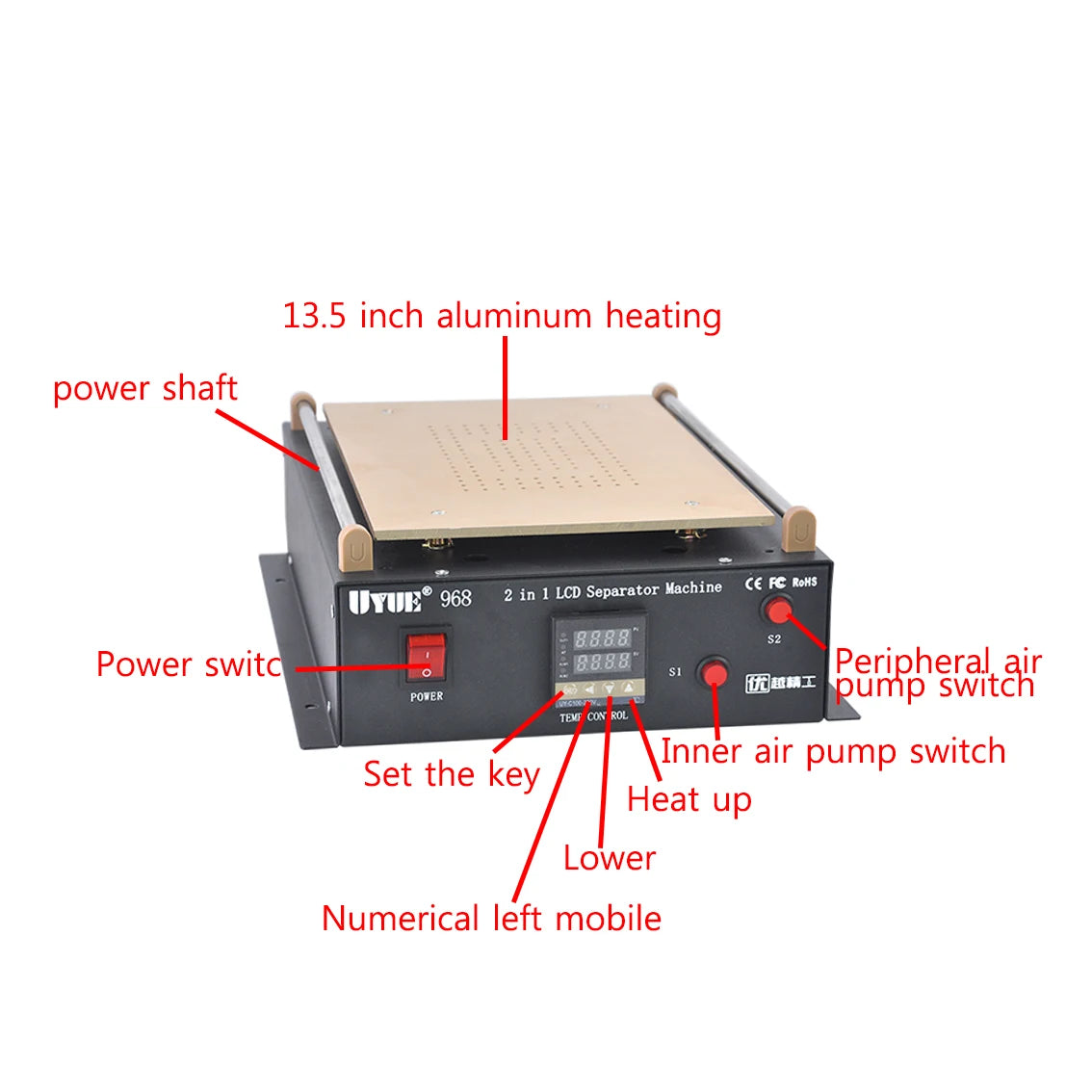 LCD Separator Bildschirm Reparaturmaschine, 14 Zoll, Doppel-Pumpe