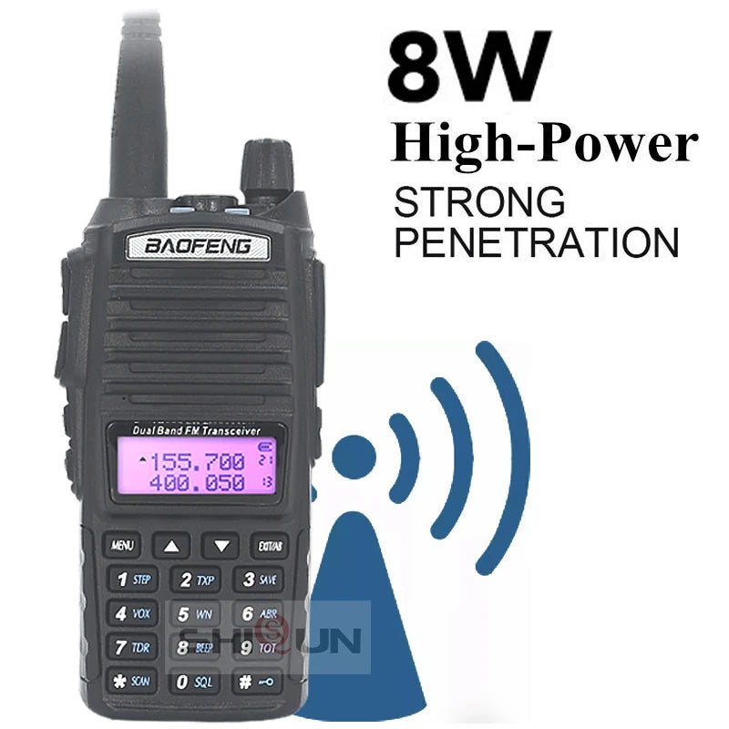 Baofeng UV-82 Walkie Talkie, 8W Effektudgang, Dobbelt PTT Funktion