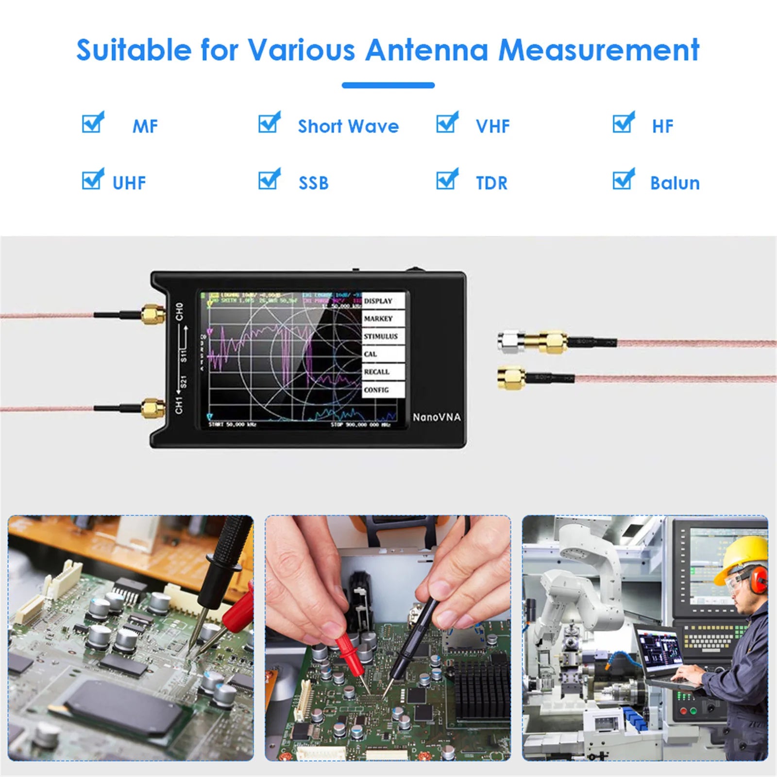 Vector Network Analyzer, 4-inch LCD Touchscreen, Frequency Range 10KHz-15GHz