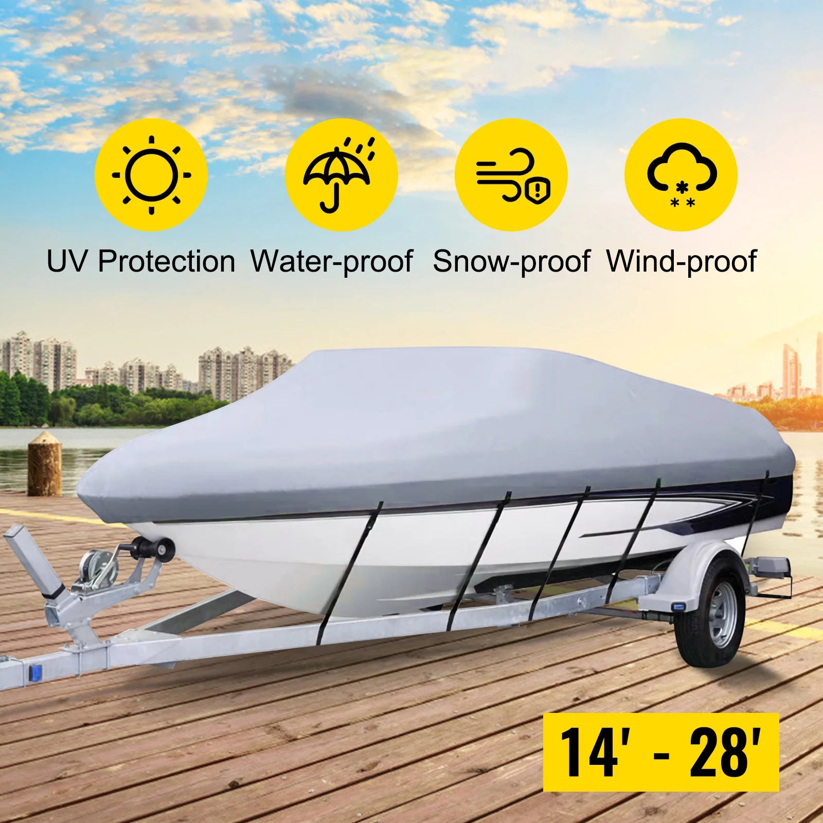 Boat Cover, All-Season Protection, Adjustable Straps