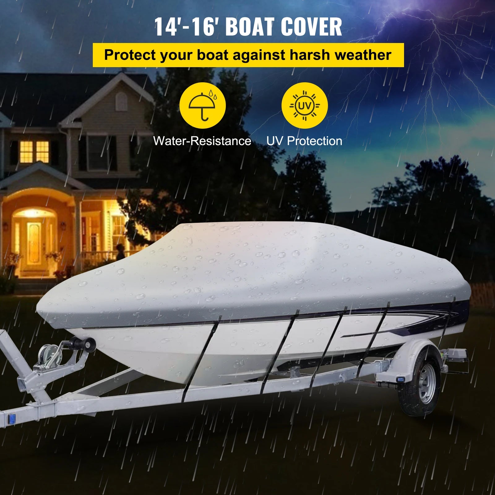 Boat Cover, All-Season Protection, Adjustable Straps