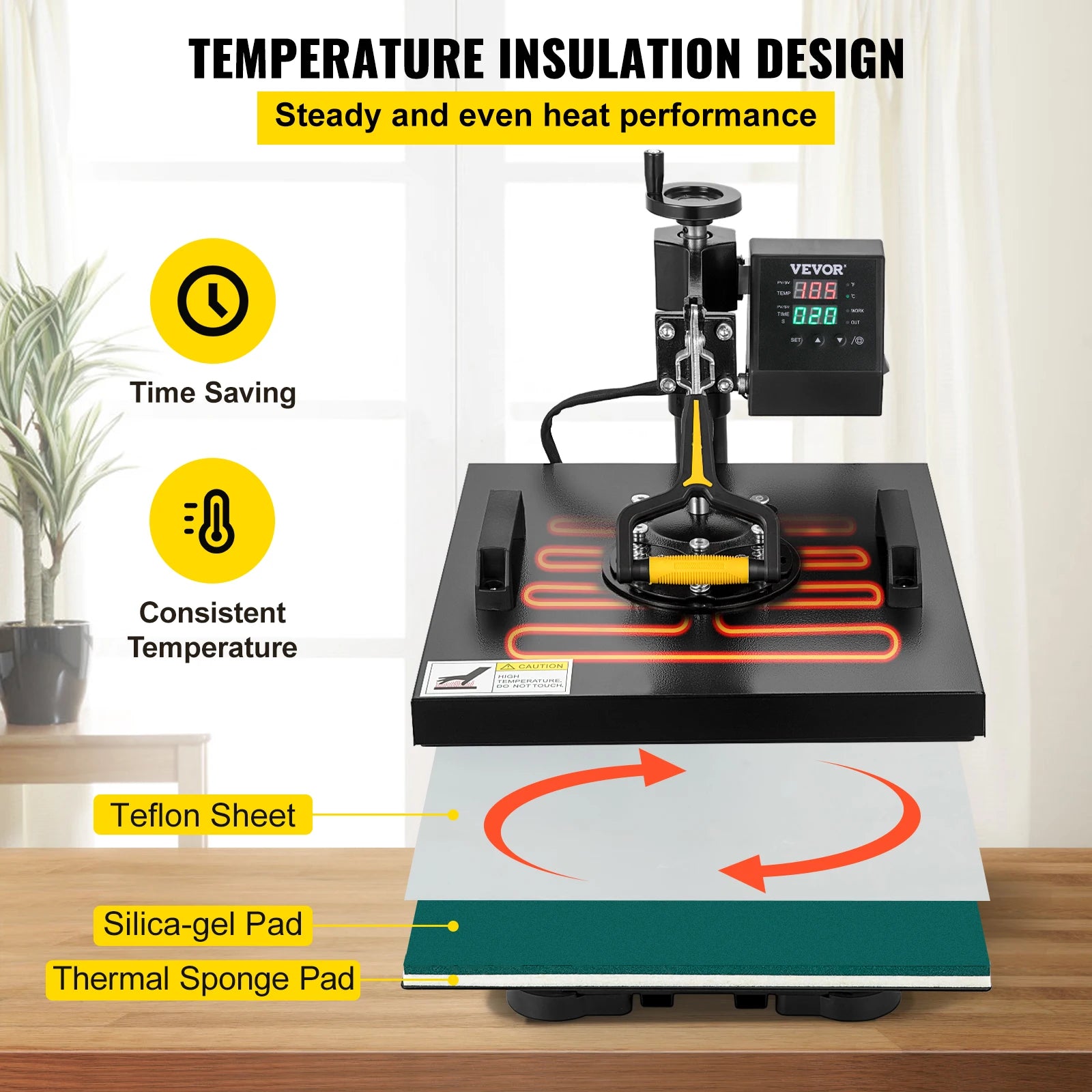 Industrial Heat Press Machine, 38x38CM,  LCD Digital Display