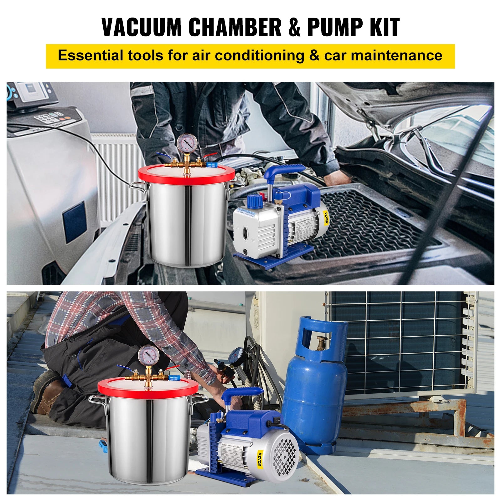 HVAC Vacuum Pump, 4CFM, Vacuum Chamber Degassing Kit