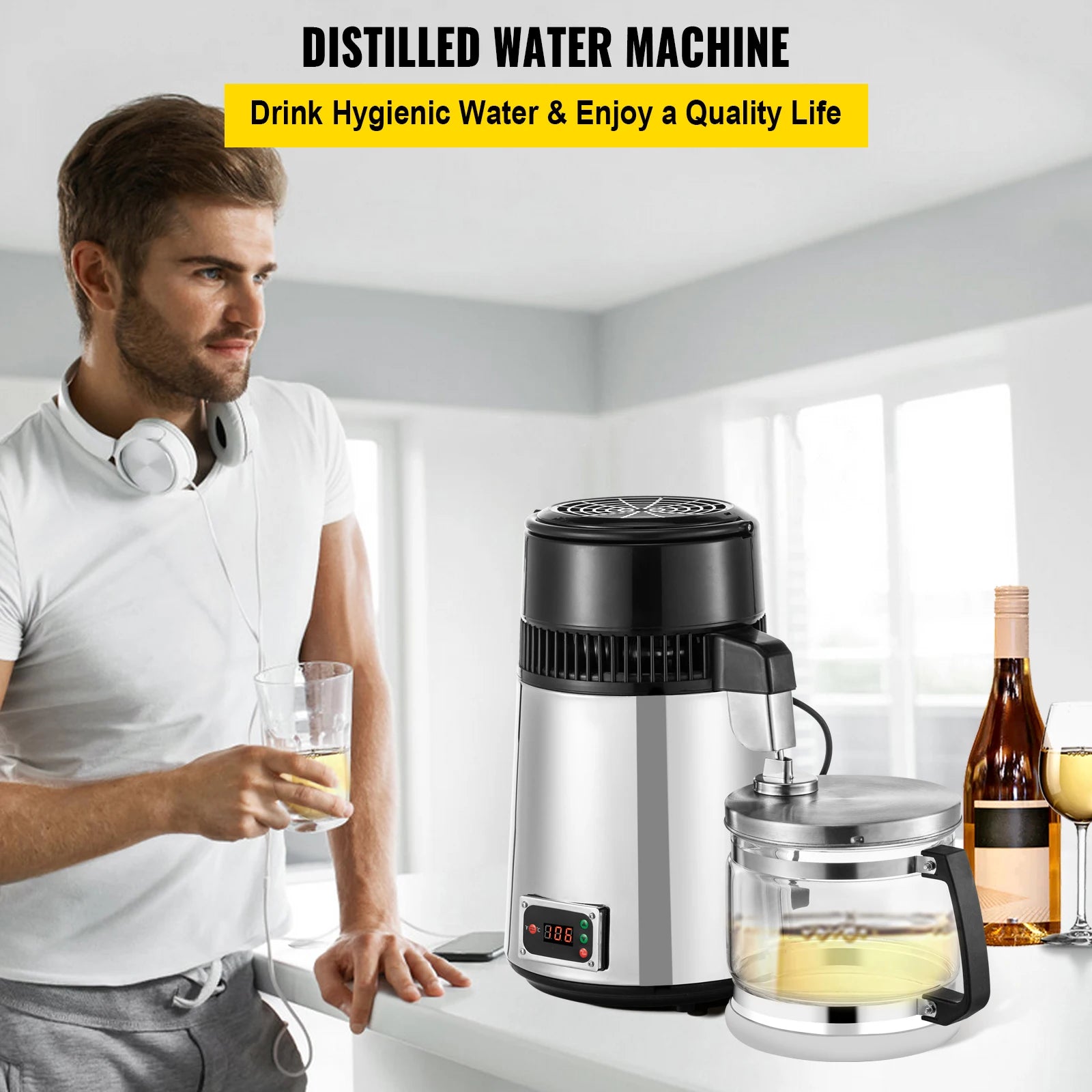 Water Distiller, 4L Capacity, Dual Temperature Display