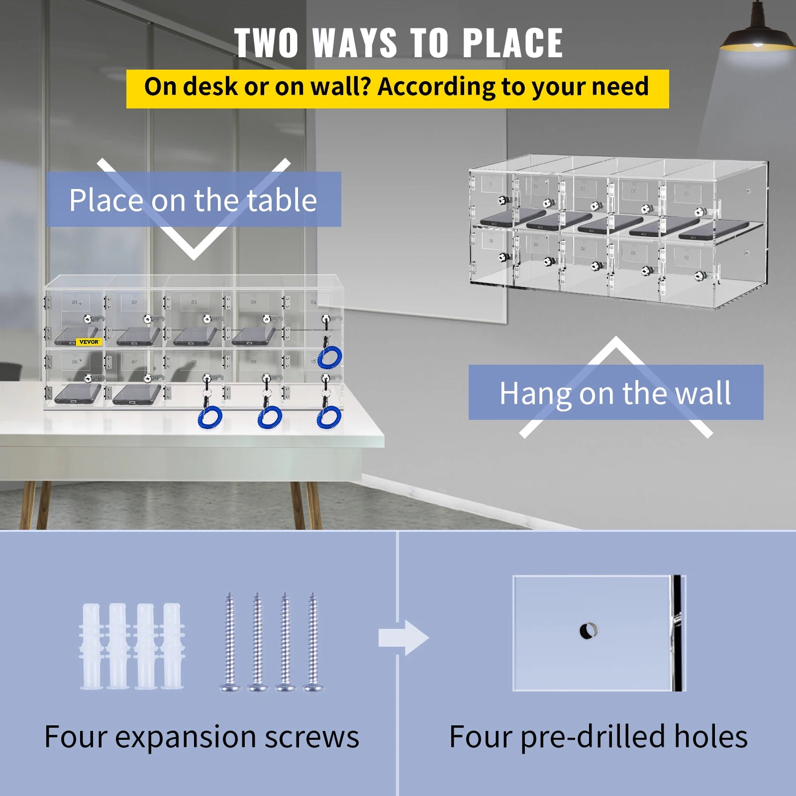 Handy-Aufbewahrungsschließfach, Acryl-Material, an der Wand montierter Schrank