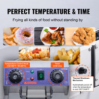 Commercial Electric Deep Fryer, Dual Tanks, Stainless Steel Countertop