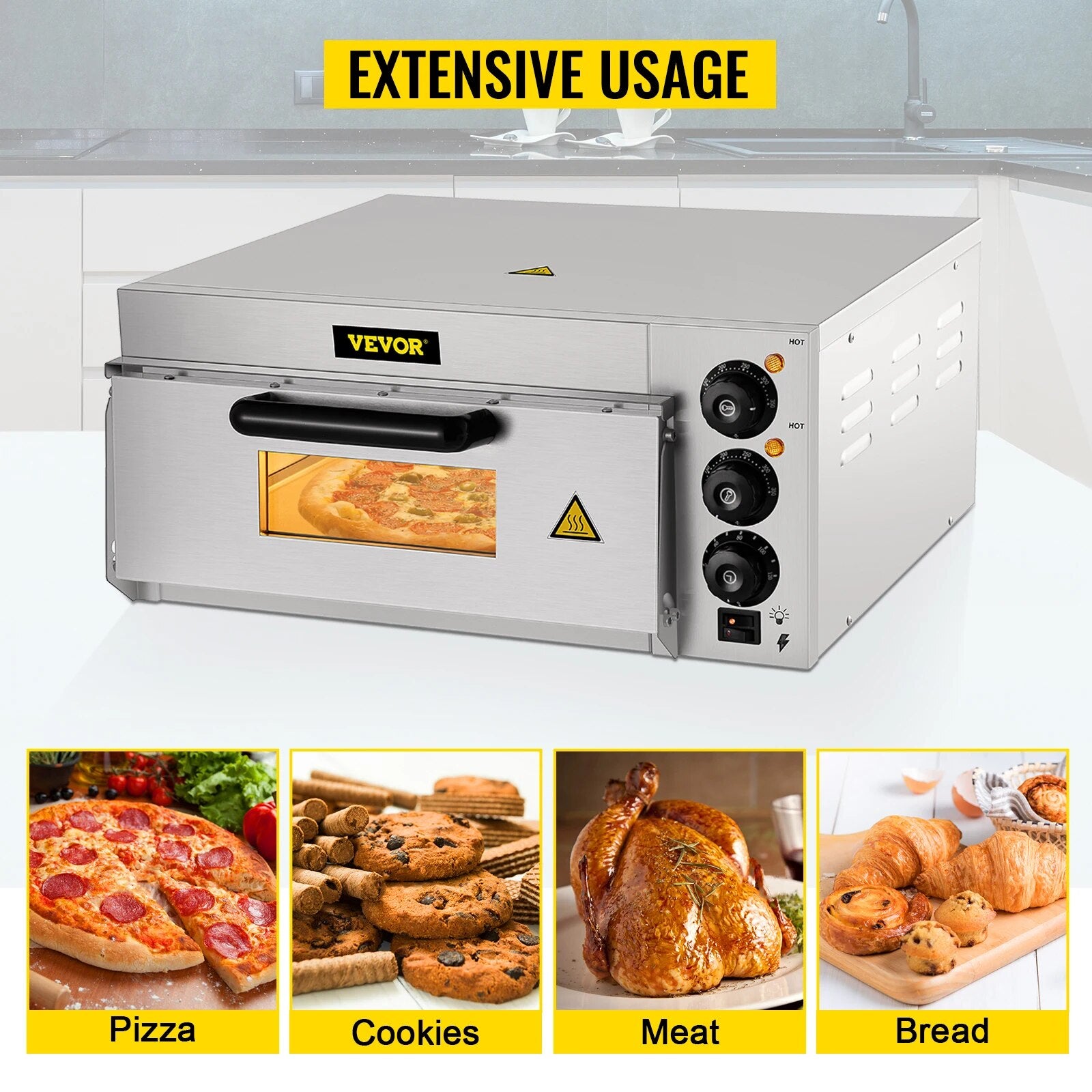 Electric Pizza Oven, 14 Single Deck Layer, Stone and Shelf