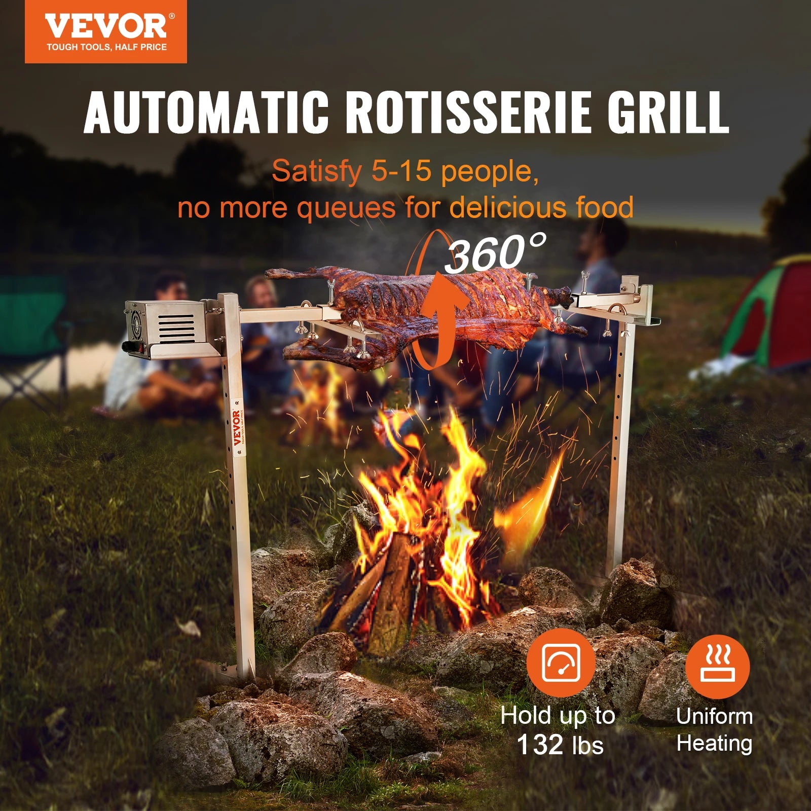 Elektrisk BBQ Rotisserie Grill Kit, Heavy Duty, Rustfrit Stål Hexagon Spidstang