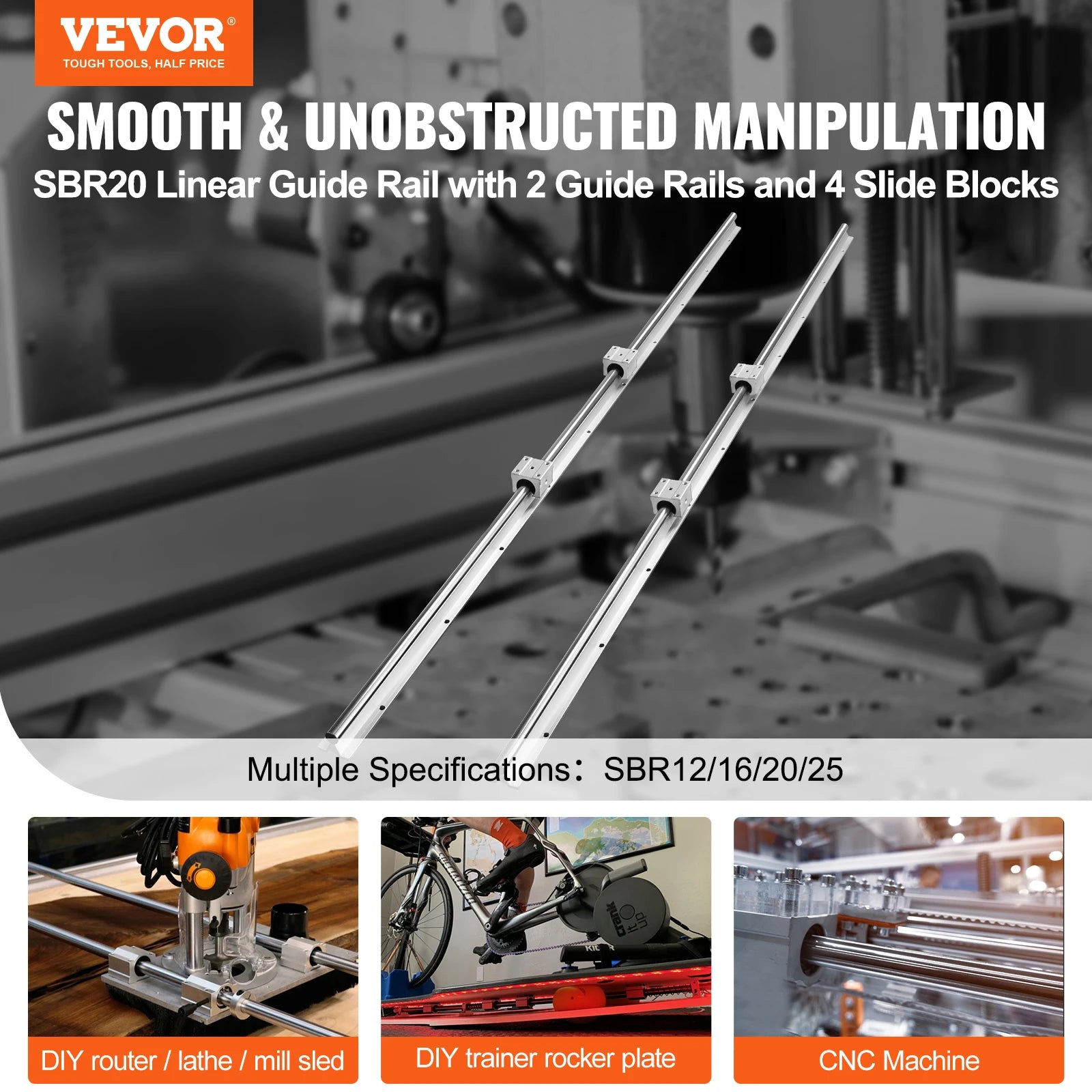 Linjär Guide Rail Set, 1500/1800/2200 mm, SBR20 Guide Rails