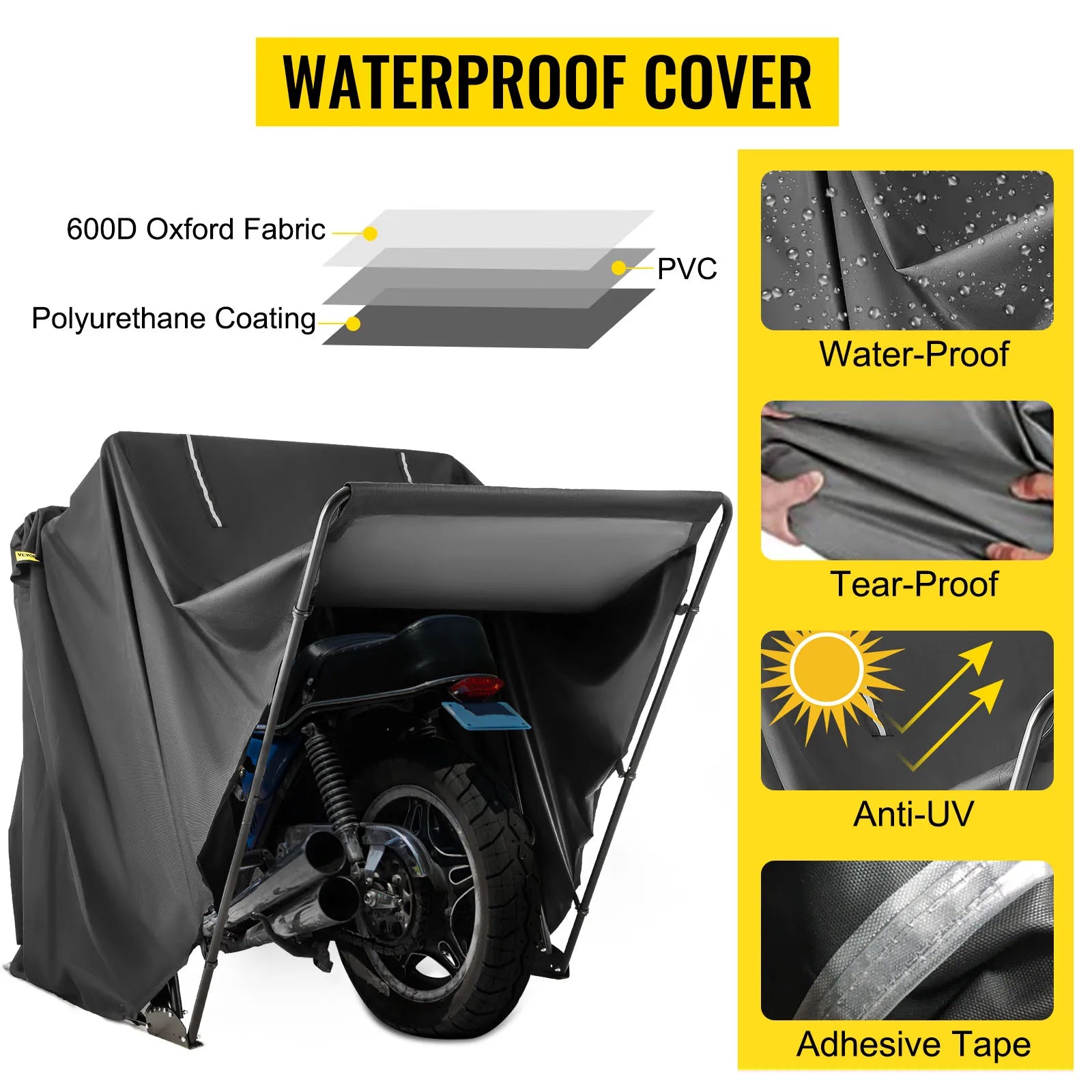 Motorcycle Shelter, Retractable Design, Waterproof & UV Protected