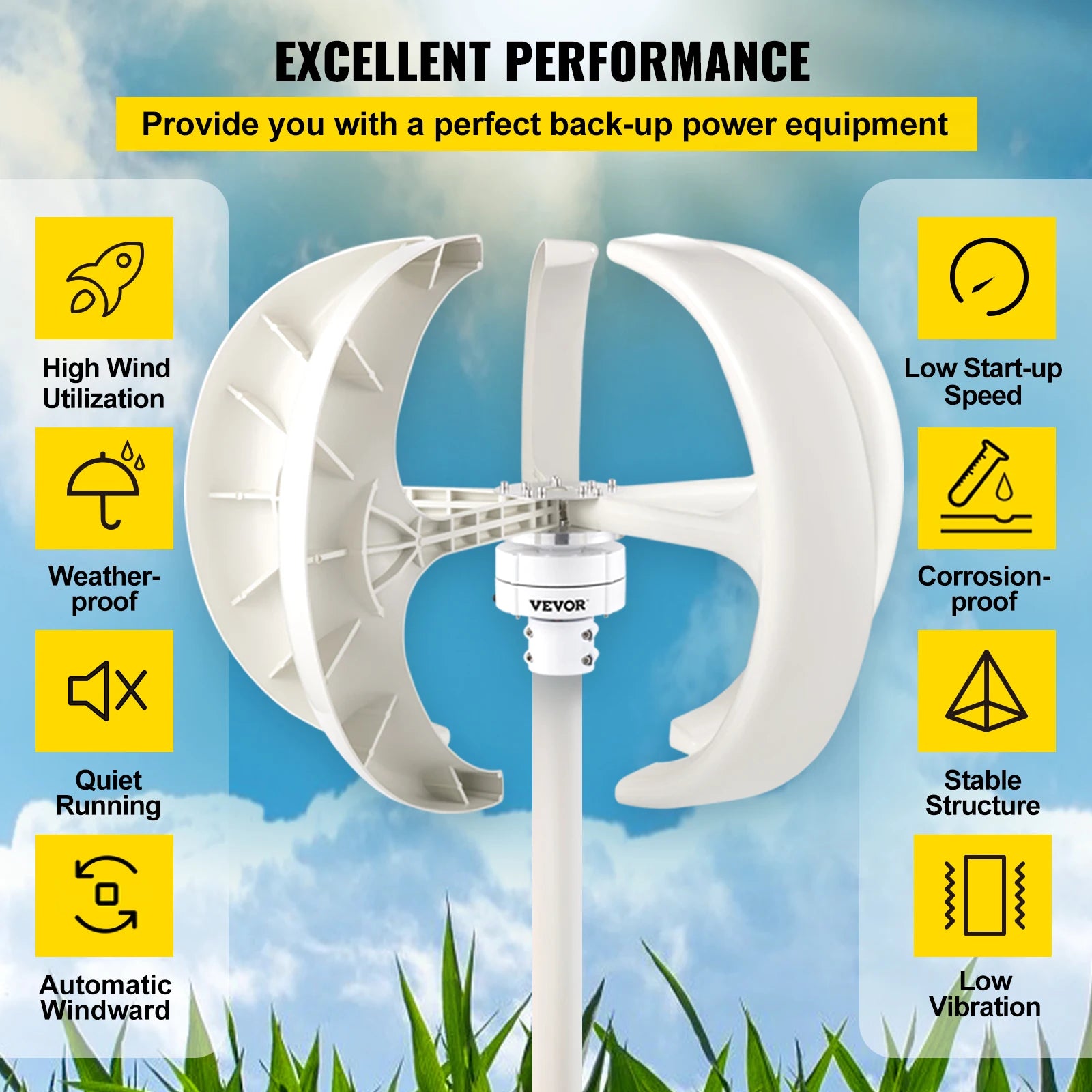 Vertikalakse Vindmølle, 12V, Alternativ Energi Generator