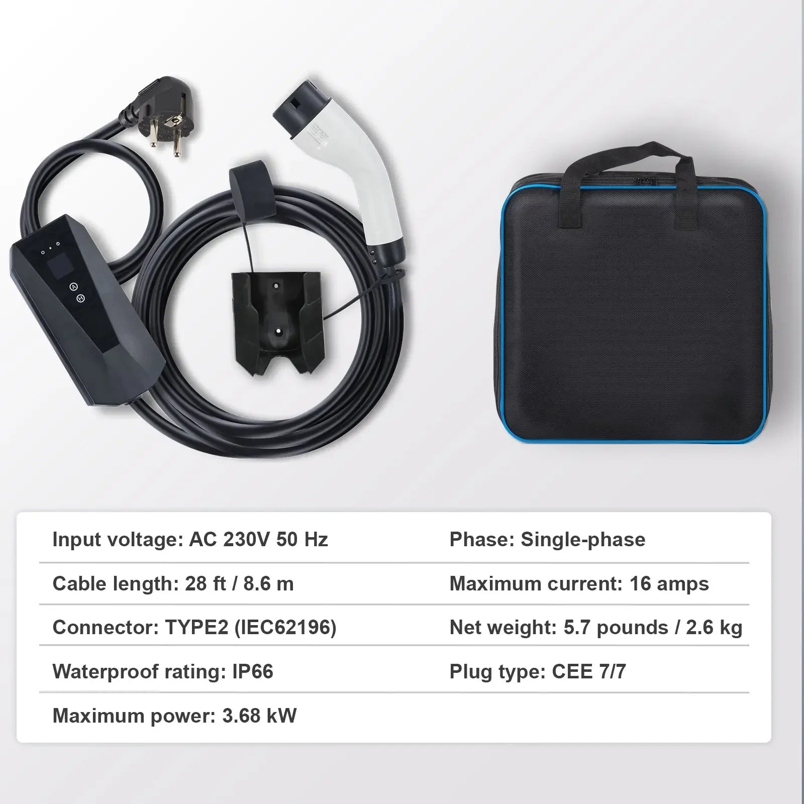 Electric Vehicle Charger, Portable Design, LCD Screen