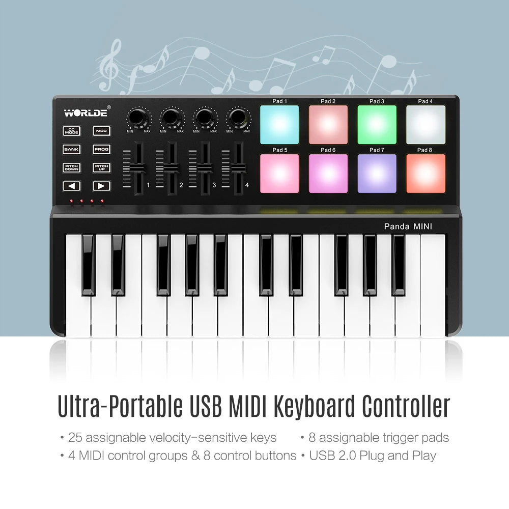 MIDI Controller Keyboard, Bærbar, USB Keyboard