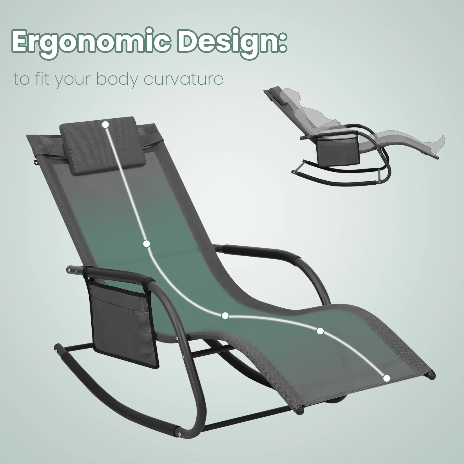 Garden Recliner Chair, Rocking Function, Headrest and Armrests