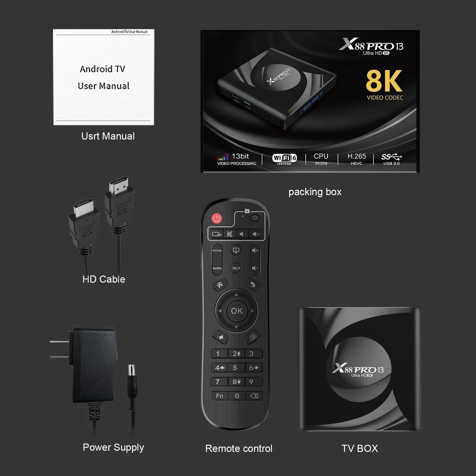 Android TV-box, 4GB RAM, 8K mediaspelning