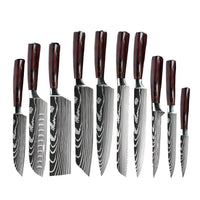 Keukenmes Set, Damascus Patroon, Japanse Santoku Mes