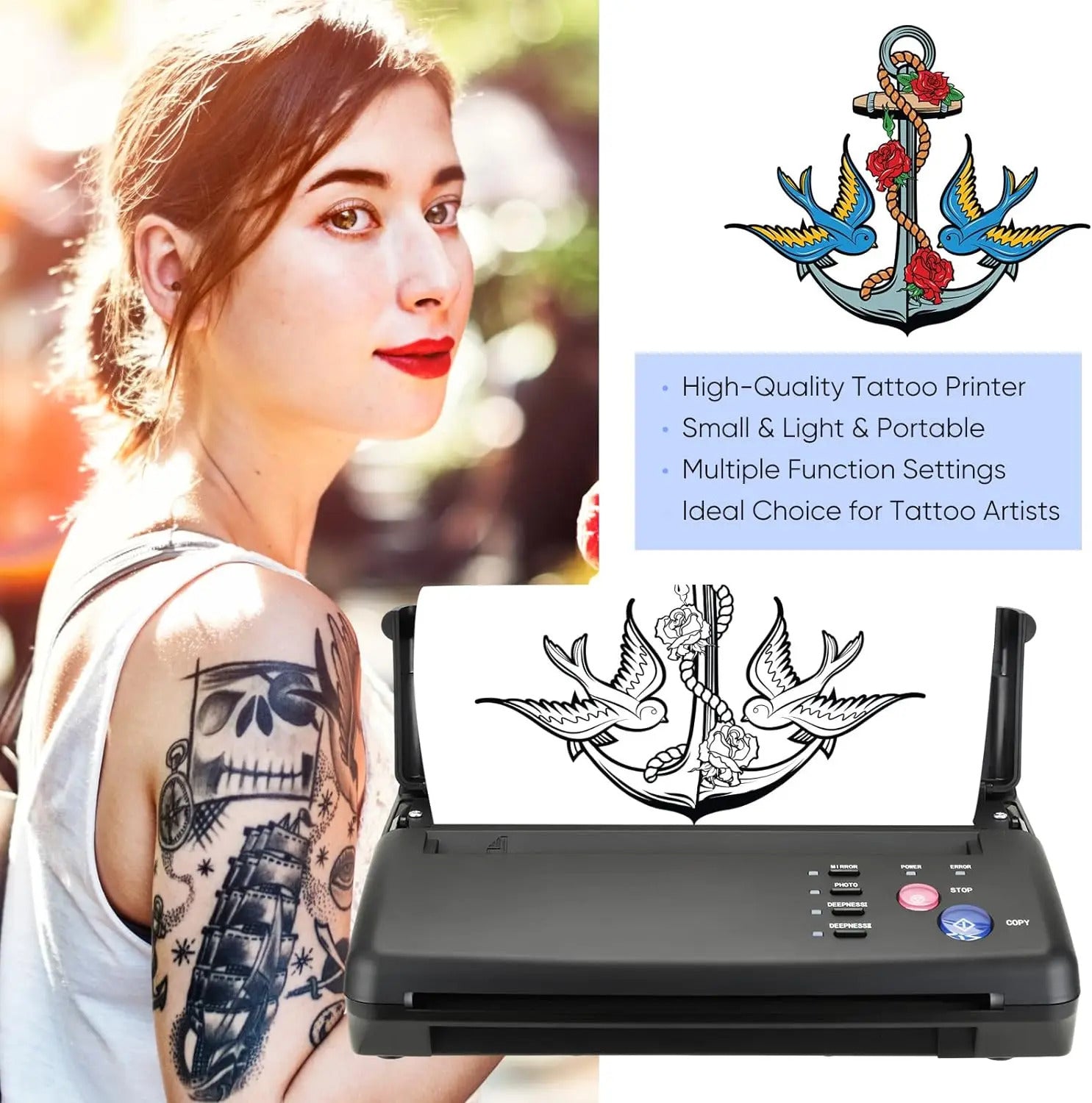 Tattoo Stencil Printer, Thermal Printing, With 10pcs Transfer Papers