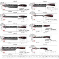 Küchenmesser-Set, Damastmuster, japanisches Santoku-Messer