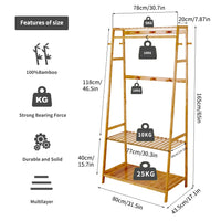 Bamboo Garment Rack, Heavy Duty, Clothing Storage Organizer