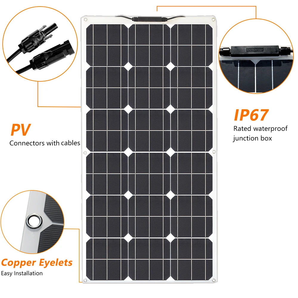 Solcelle, 200W, Fleksibelt Fotovoltaisk Panel