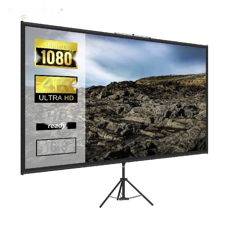 90" Driepoot Projectiescherm 16:9 4K HD - 160° Kijkhoek, Aluminium Standaard, Kreukvrij Polyester Oppervlak voor Thuisbioscoop & Buitengebruik