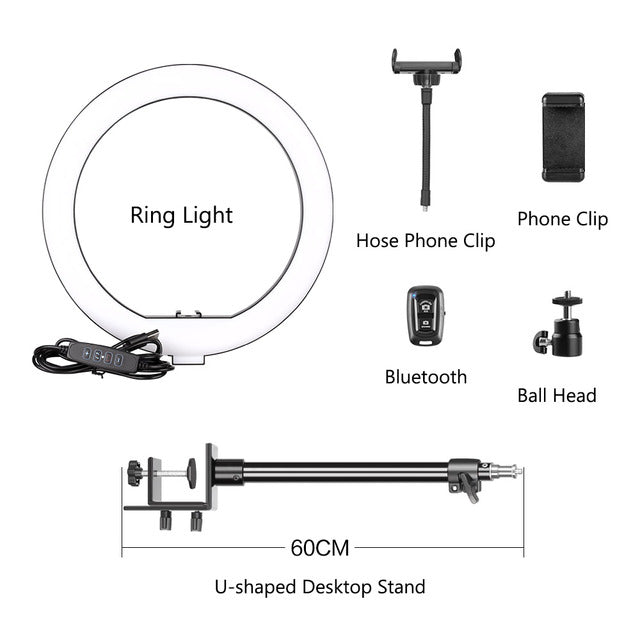 LED-ringljus, Bluetooth-fjärrkontroll, stativ
