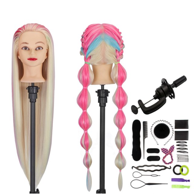 Mannequin Head, Synthetic Hair, Tripod Stand