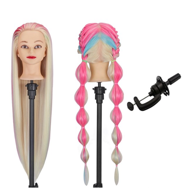 Mannequin Head, Synthetic Hair, Tripod Stand