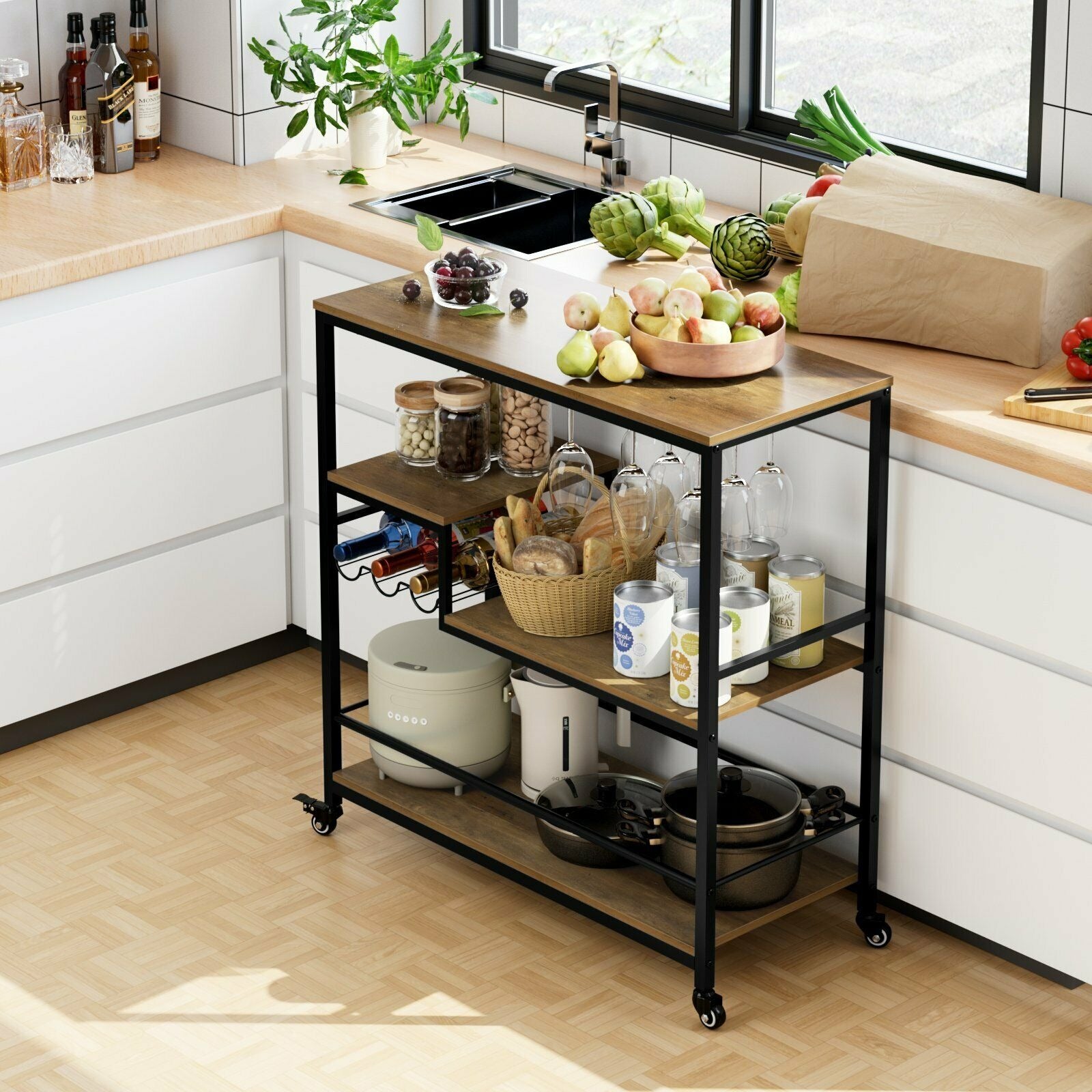 Kitchen Trolley, 3 Tier Design, Industrial Style, Storage on Wheels