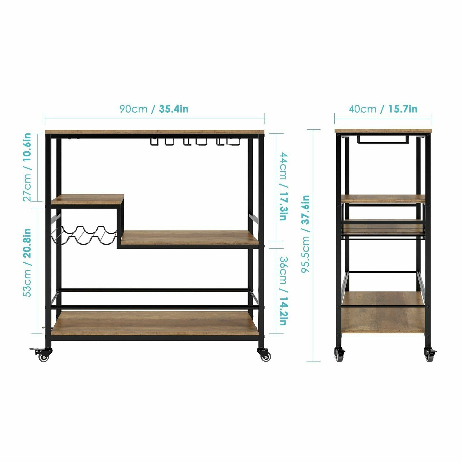 Kitchen Trolley, 3 Tier Design, Industrial Style, Storage on Wheels