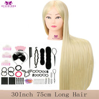 30 75CM Synthetisch Fiber Haar Trainingshoofd - Hoge Temperatuur Mannequin Pop voor Pruik Styling Oefening