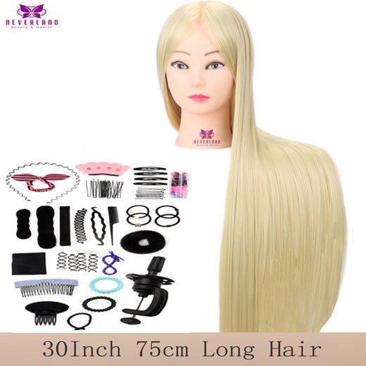 30 75CM Synthetisch Fiber Haar Trainingshoofd - Hoge Temperatuur Mannequin Pop voor Pruik Styling Oefening