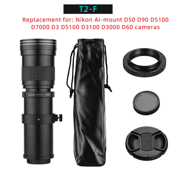 Super Telephoto Zoom Lens, 420-800mm Focal Length, Universal 1/4 Thread