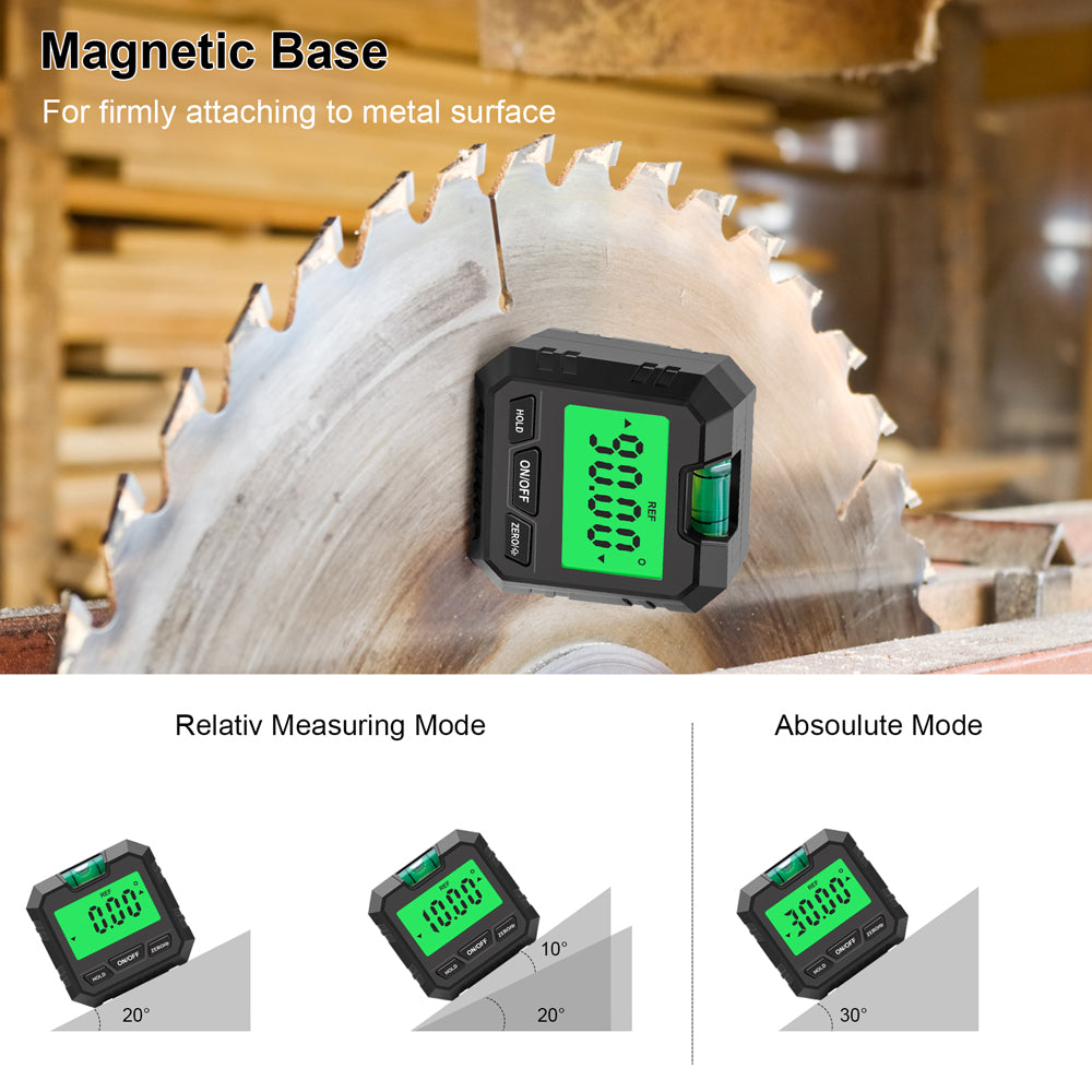 Digitale hoekmeter, magnetische basis, absolute / relatieve meting