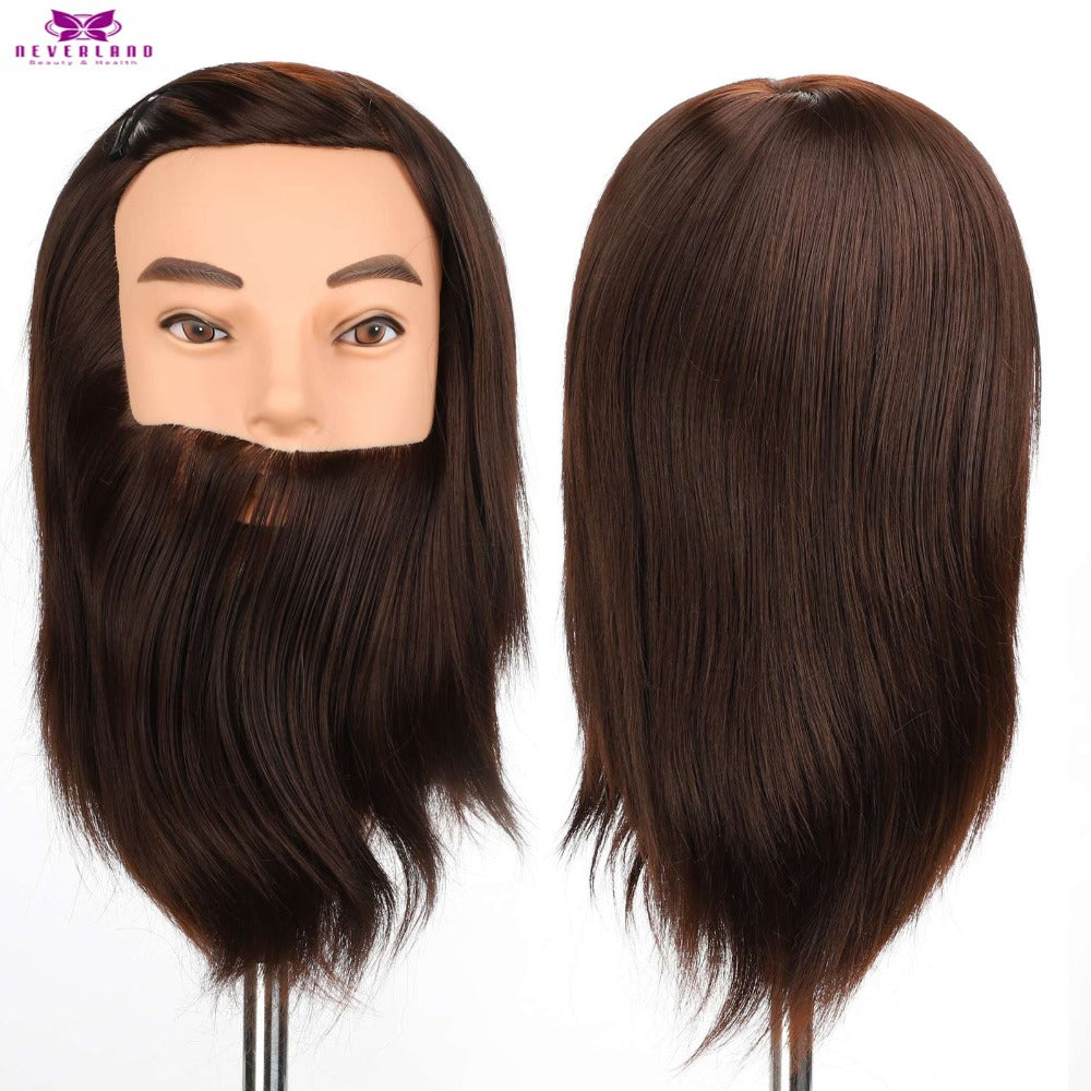 Male Mannequin Head, Synthetic Hair, Beard Training