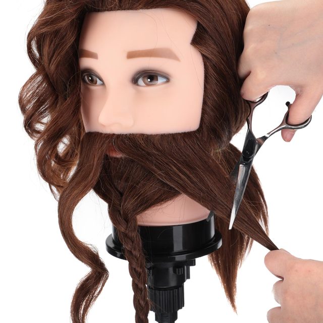 Male Mannequin Head, Synthetic Hair, Beard Training