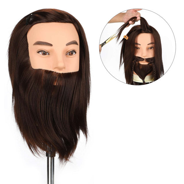 Male Mannequin Head, Synthetic Hair, Beard Training