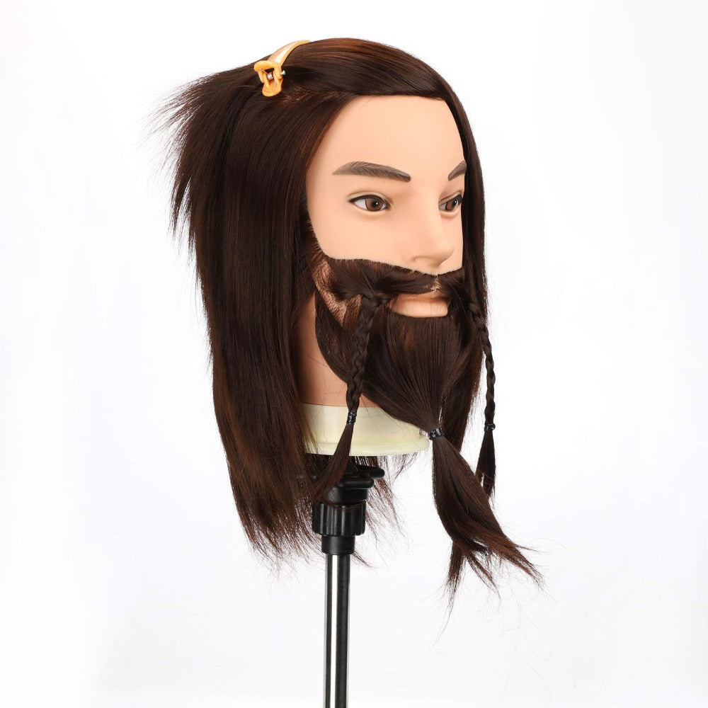 Male Mannequin Head, Synthetic Hair, Beard Training