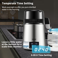 Distilator de apă pentru casă, viteză de 15L/H, setare timp ecran tactil